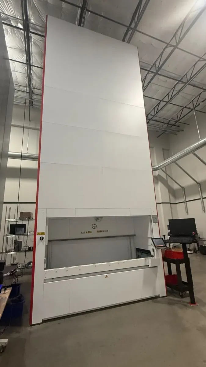 Ferretto VLM-3000 vertical lift module, front view with access opening and operator station