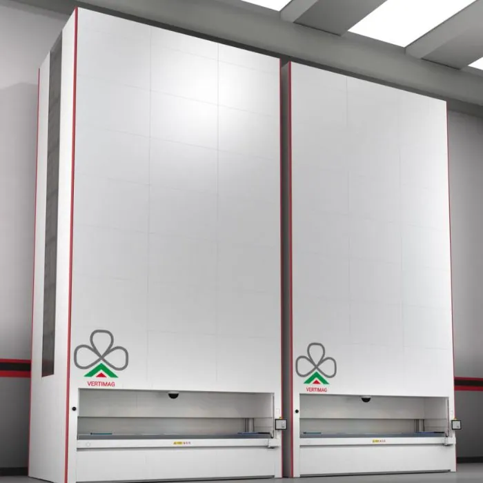 Vertimag vertical lift module for storing small and medium-sized items and reducing footprint