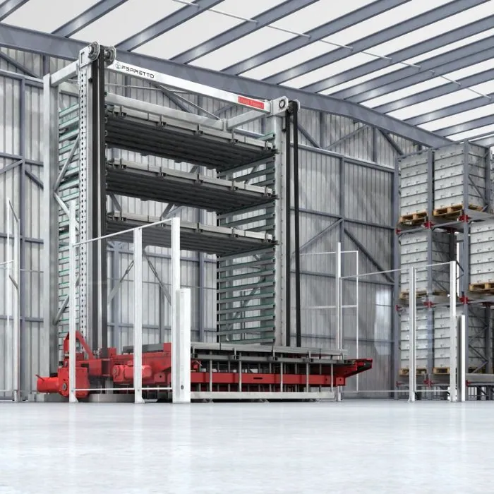 Steel Tower vertical lift module for high-density storage of bars, profiles, plates, and metal sheets