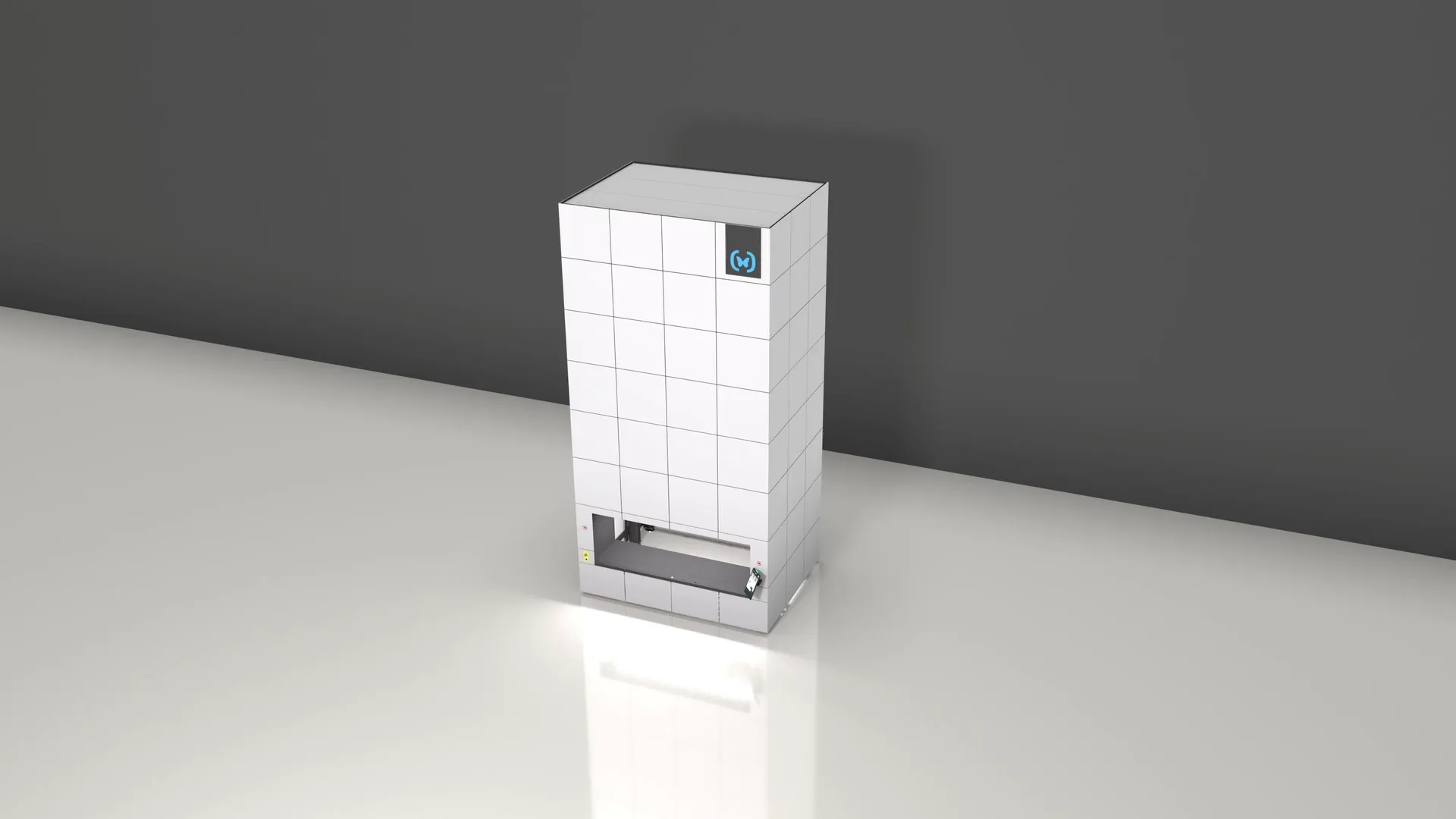 Cubic storage system with a grid-based modular structure and intelligent robots retrieving totes and bins